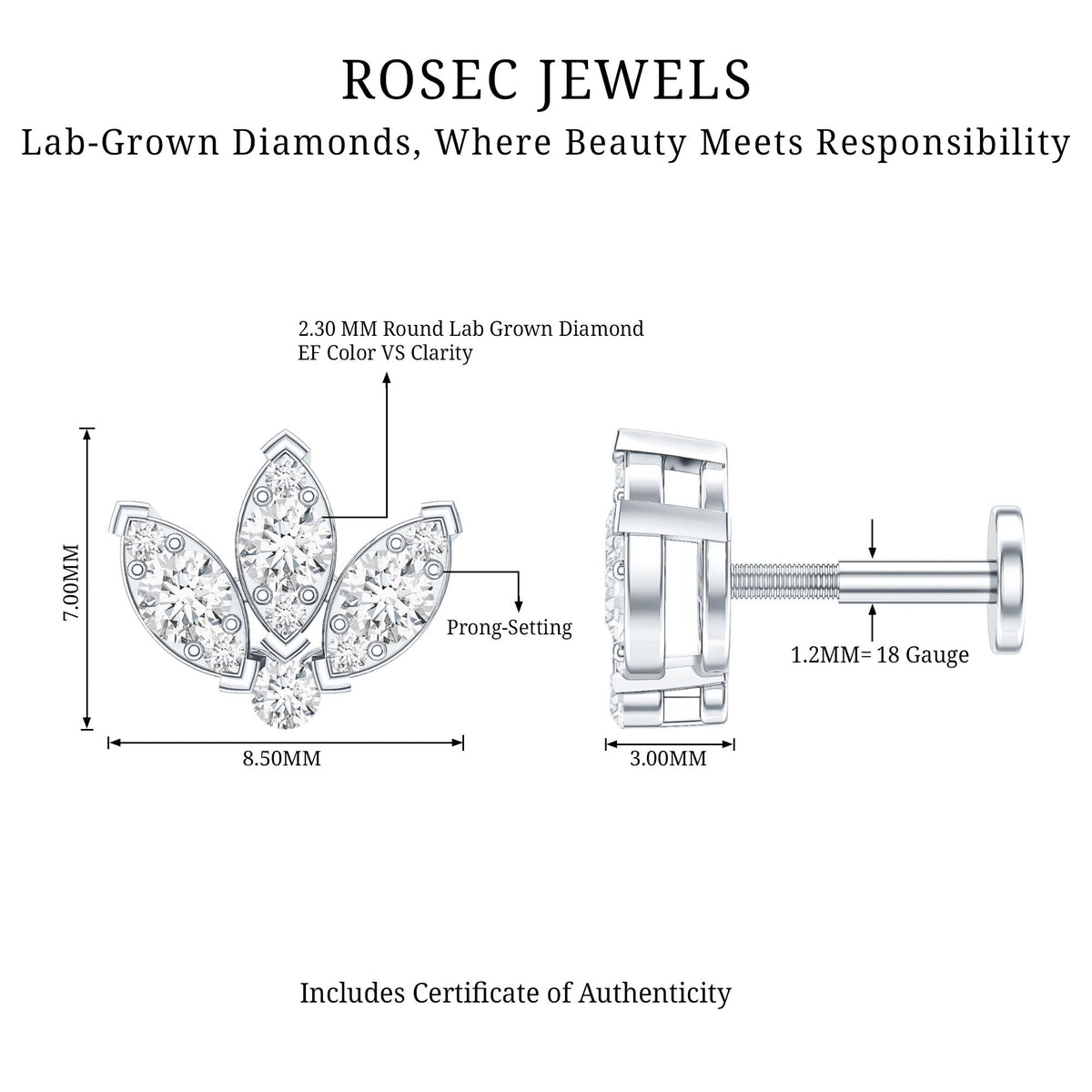 Certified Diamond Lotus Flower Earring with Flat Back