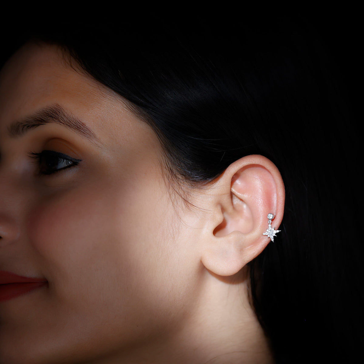 Certified Diamond Starburst Drop Earring for Helix Piercing