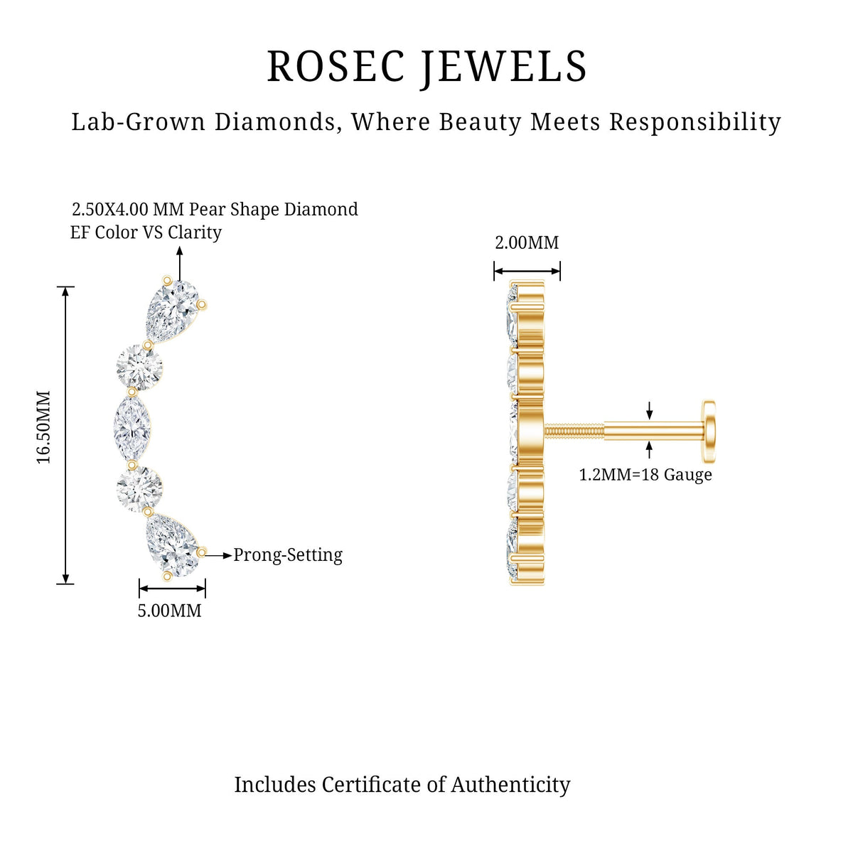 Simple Diamond Curved Crawler Earring for Helix Piercing