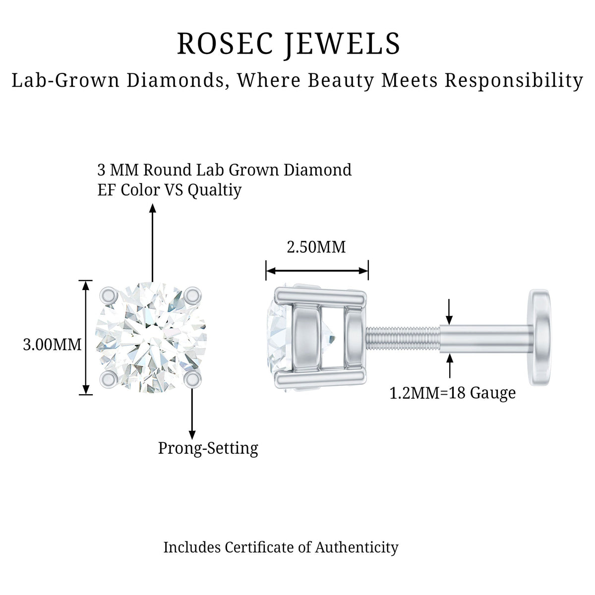 Minimalist Diamond Solitaire Earring for Tragus Piercing