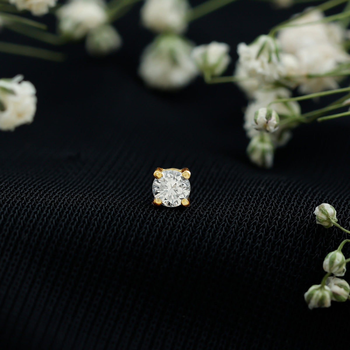 Minimalist Diamond Solitaire Earring for Tragus Piercing
