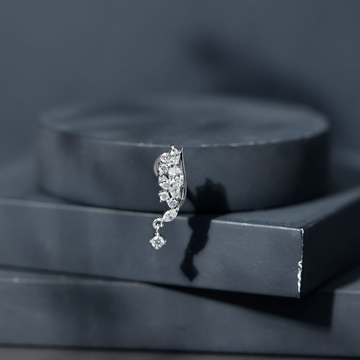 Brilliant Cut Diamond Wing Helix Drop Earring with Flat Back