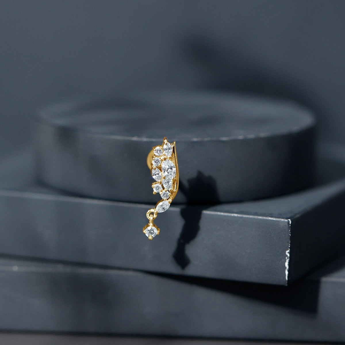 Brilliant Cut Diamond Wing Helix Drop Earring with Flat Back