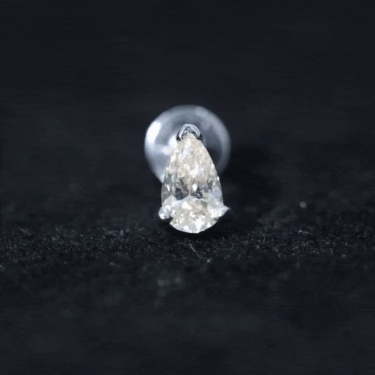 Solitaire Pear Shape Diamond Earring for Tragus Piercing