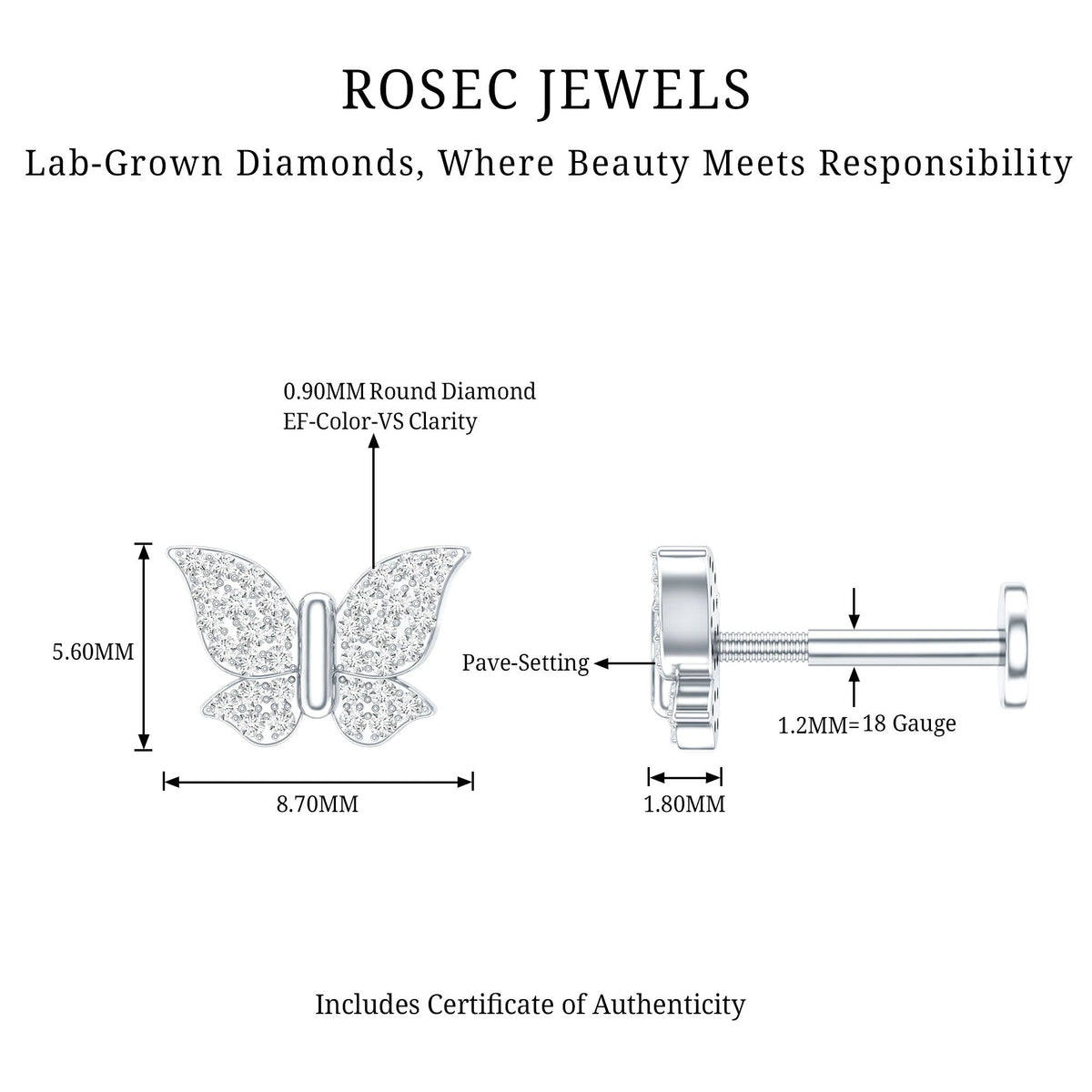 Certified Diamond Butterfly Cartilage Earring