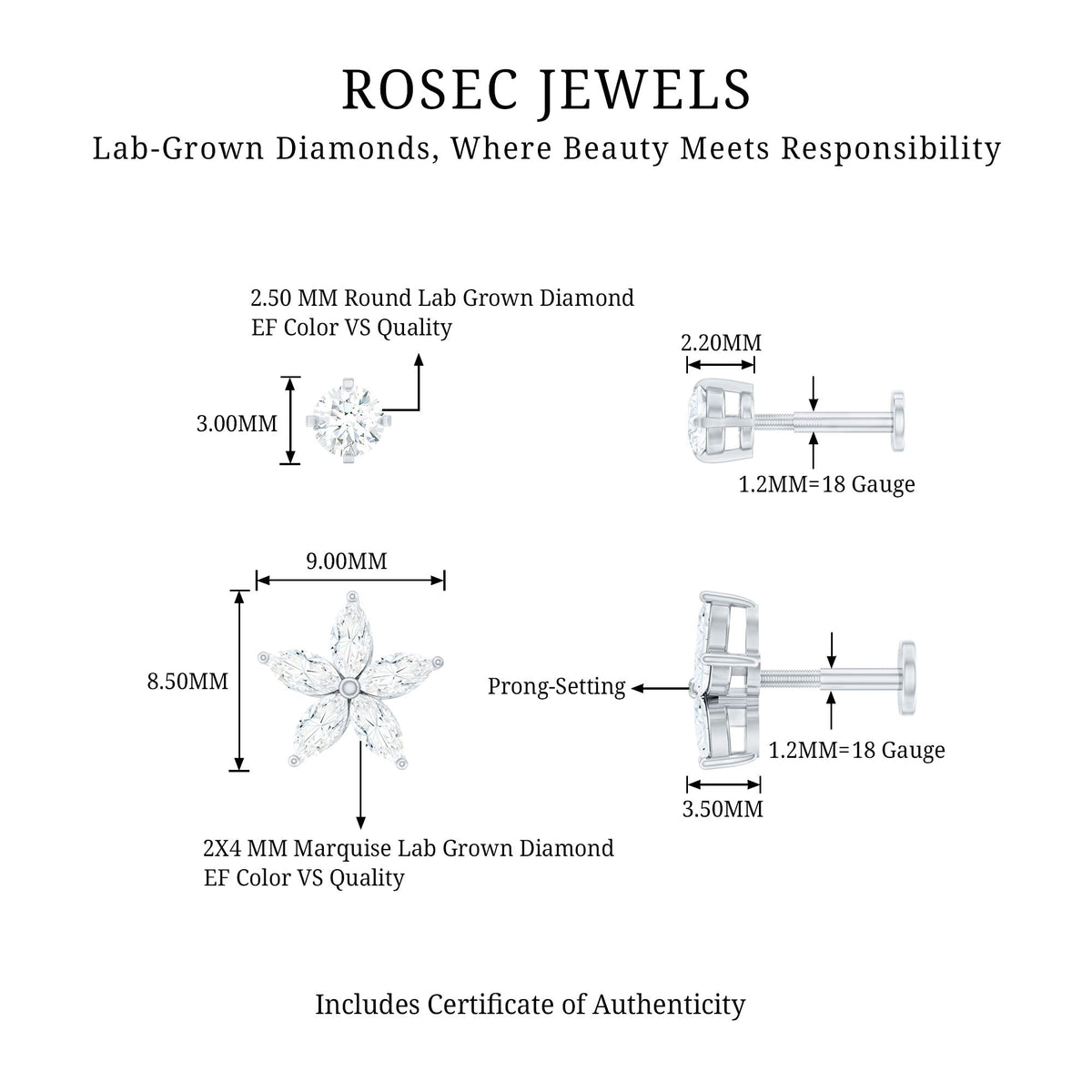 Marquise Diamond Flower Cartilage Earring Set