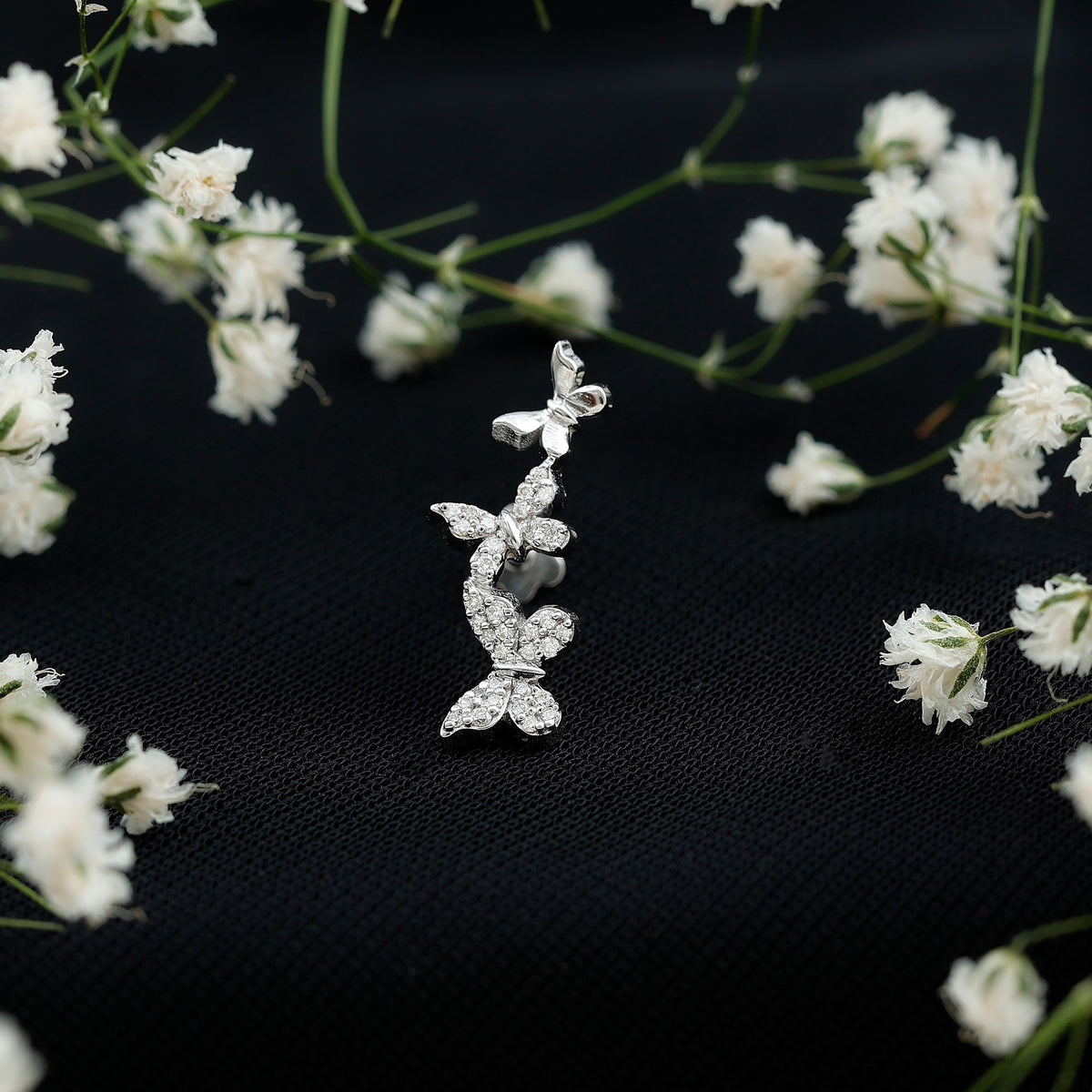 Diamond Butterfly Crawler Earring for Helix Piercing