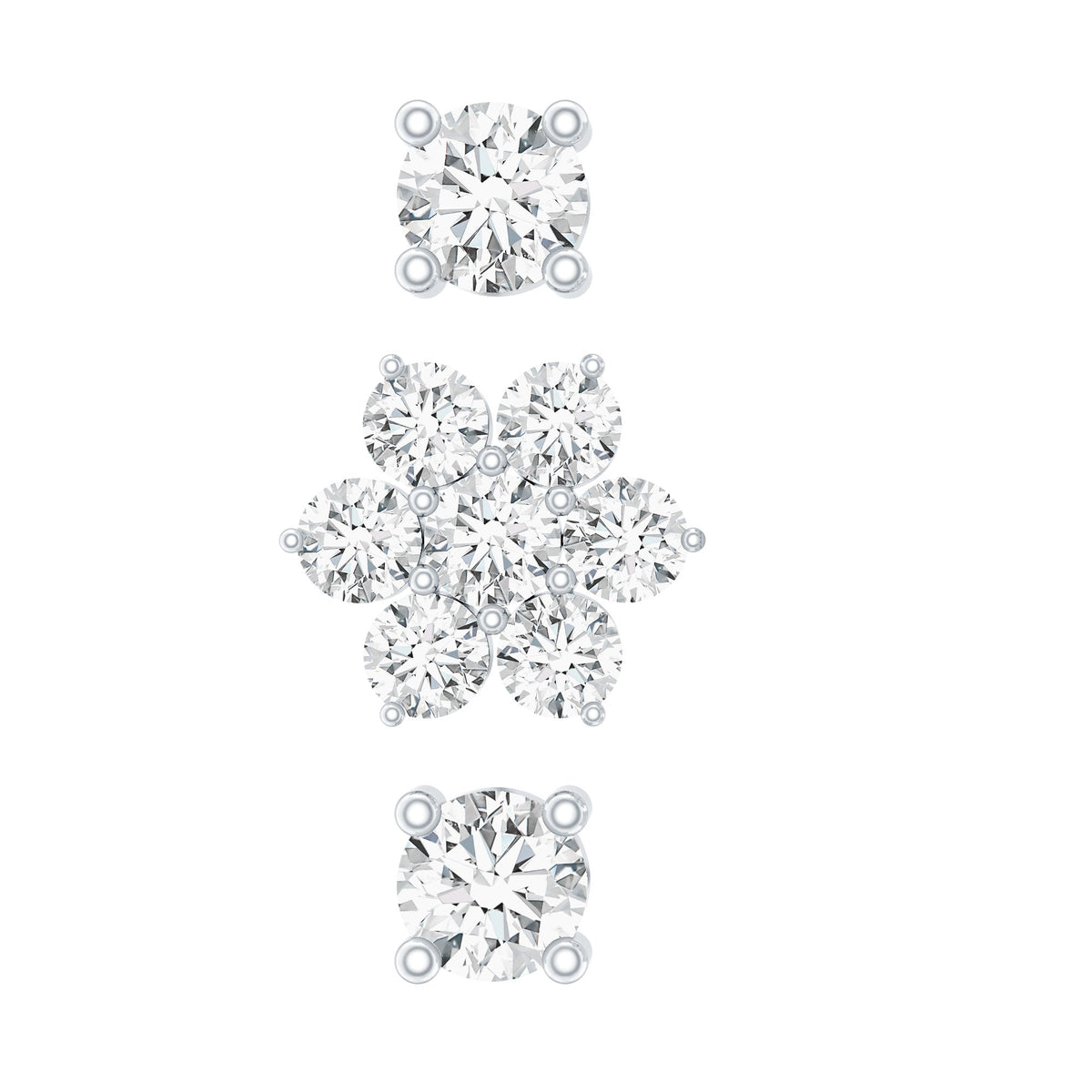 Certified Diamond Flower Helix Earring Set of 3