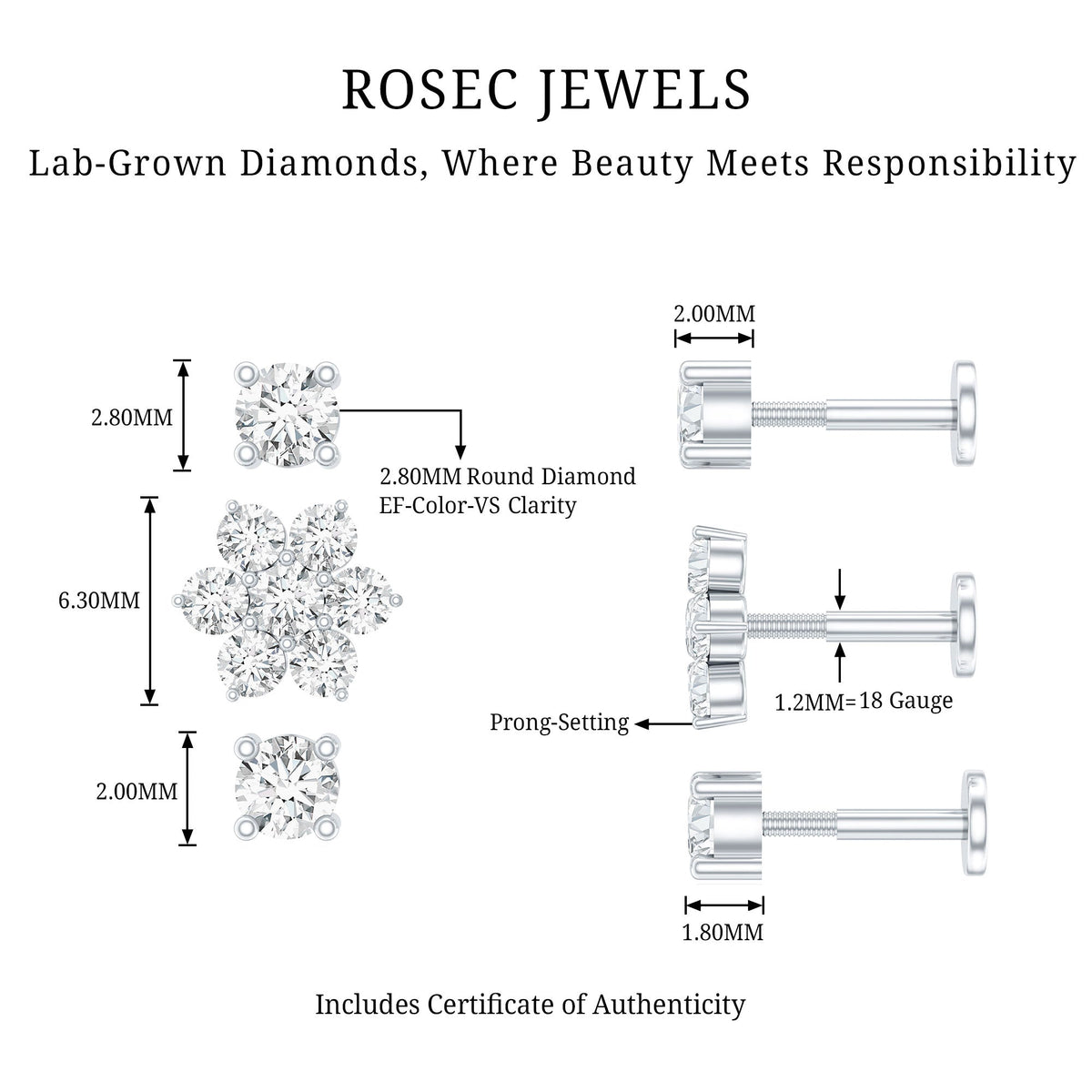 Certified Diamond Flower Helix Earring Set of 3