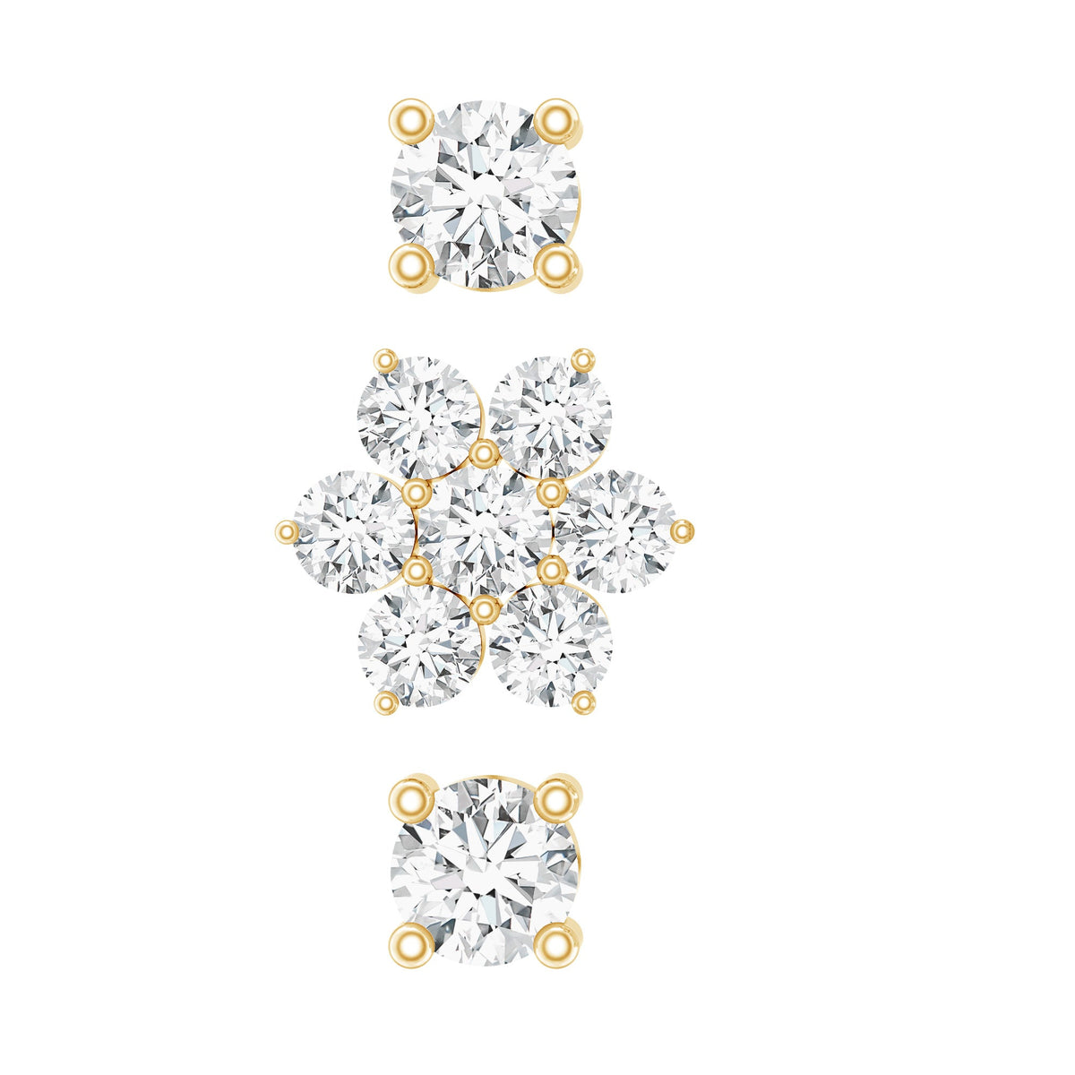 Certified Diamond Flower Helix Earring Set of 3