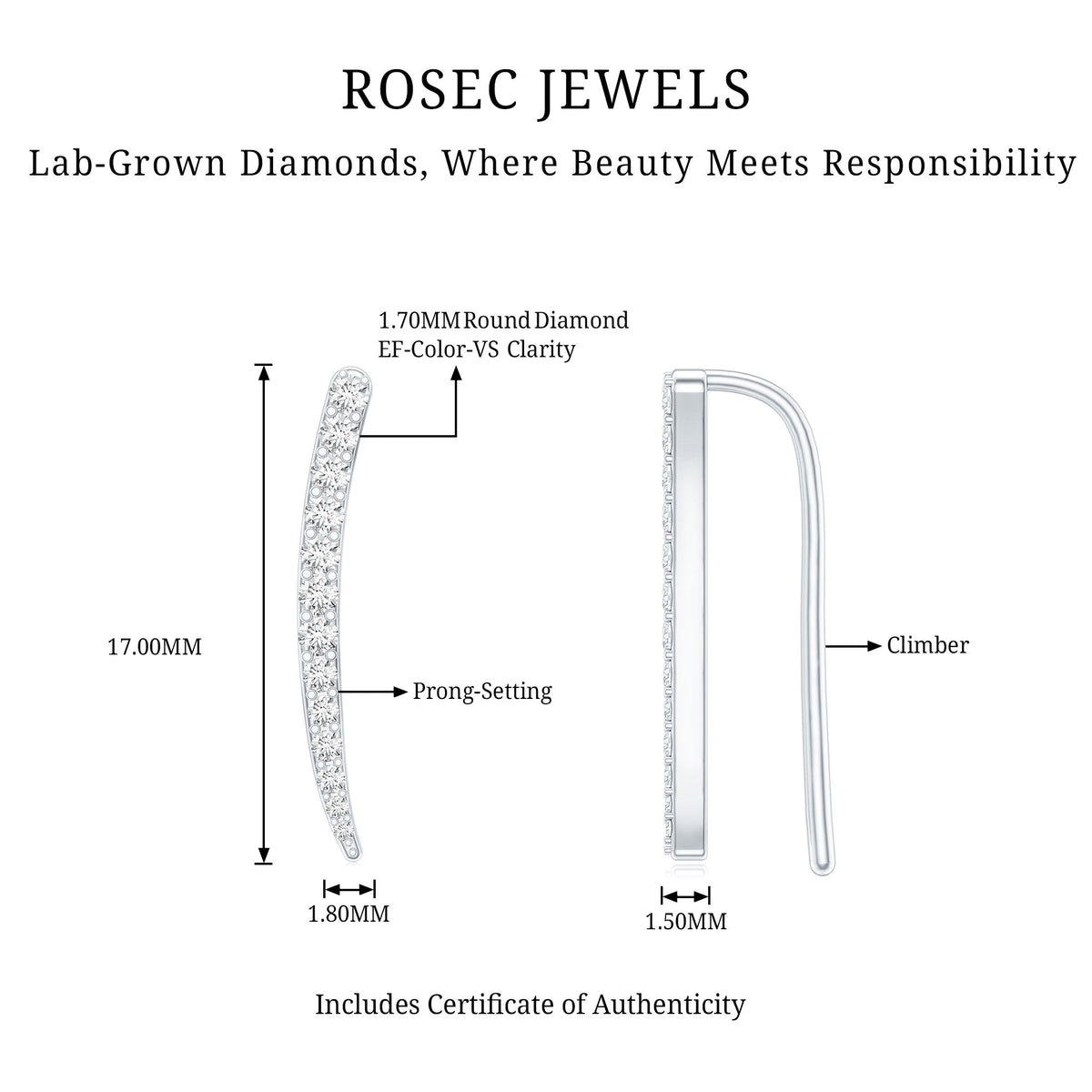 Graduated Style Diamond Climber Helix Earring