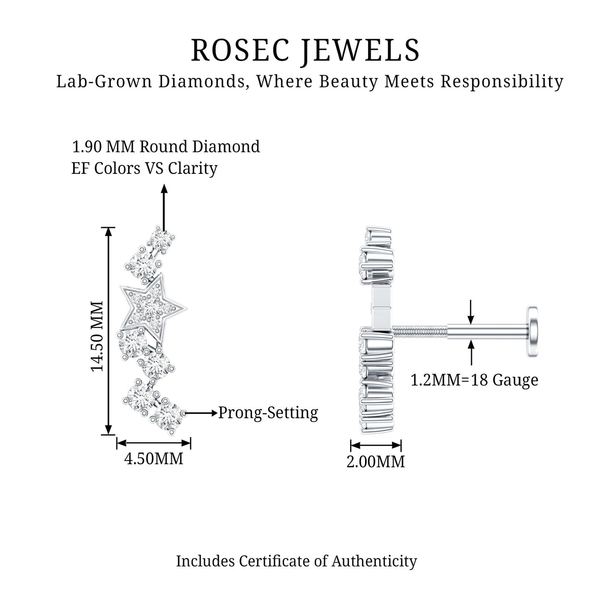 Unique Diamond Star Crawler Helix Earring