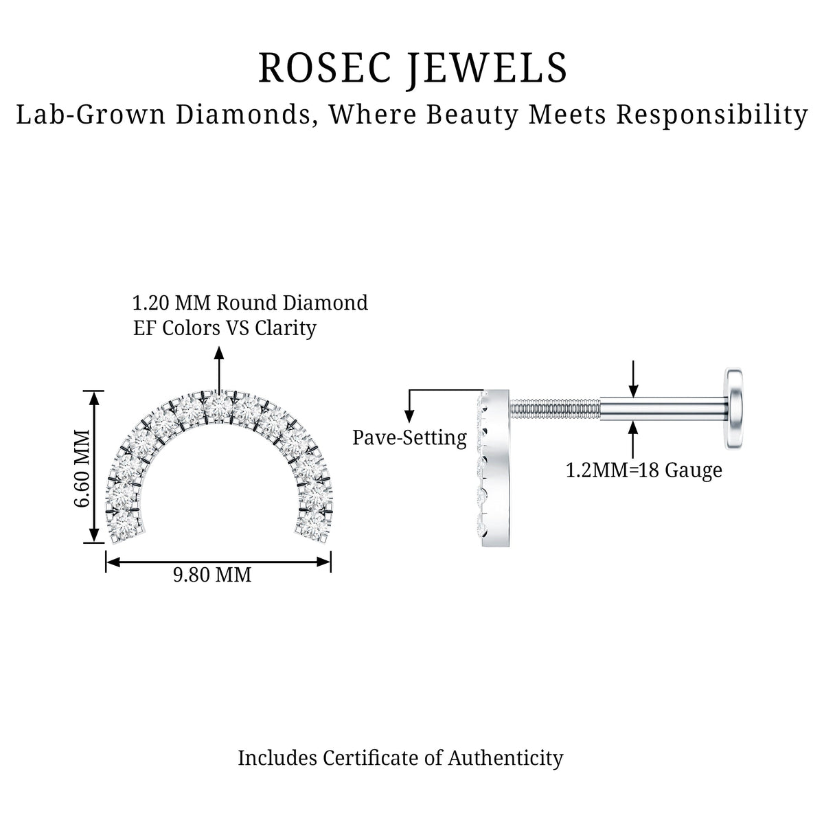 Certified Diamond Half Circle Earring for Piercing