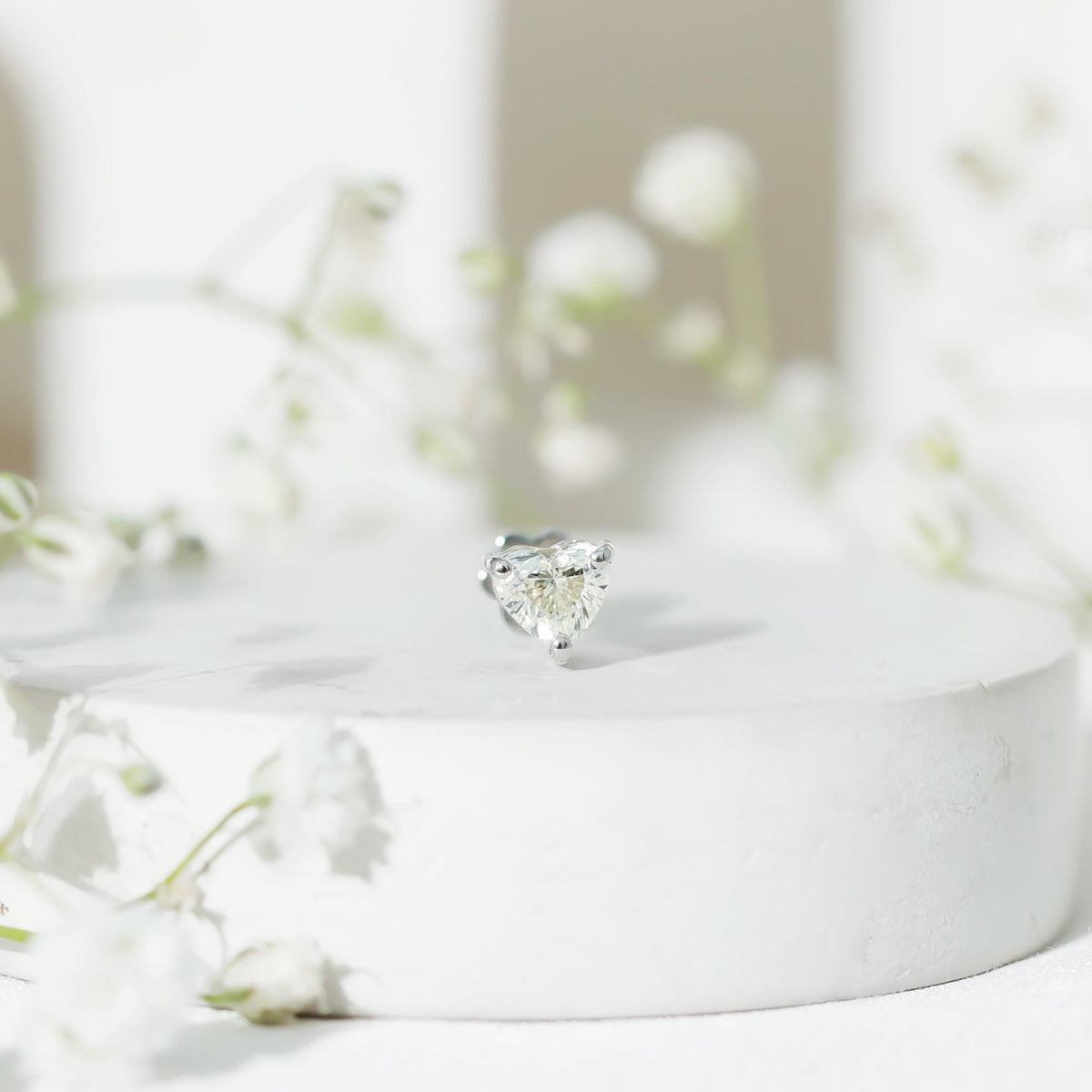 Solitaire Diamond Heart Earring with Flat Back