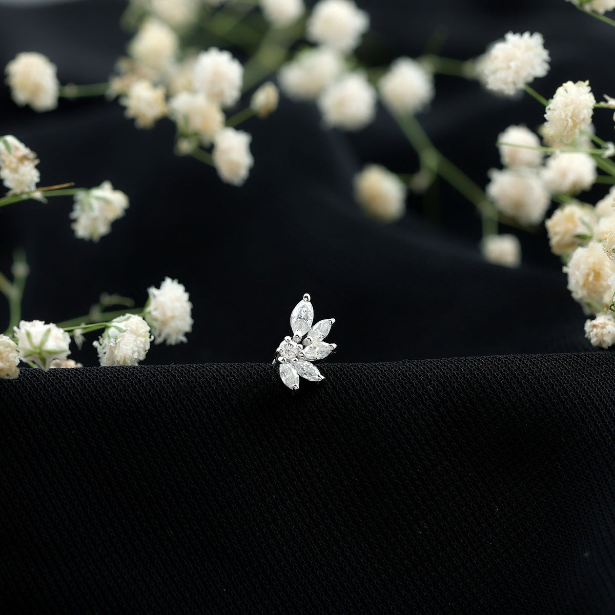 Marquise Diamond Leaf Cluster Earring for Cartilage Piercing