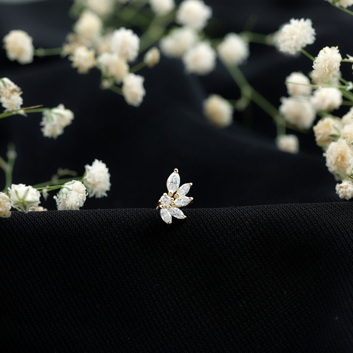 Marquise Diamond Leaf Cluster Earring for Cartilage Piercing