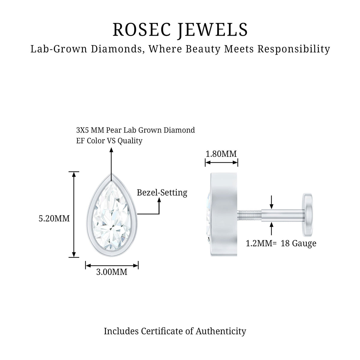 Pear Shape Diamond Solitaire Cartilage Earring