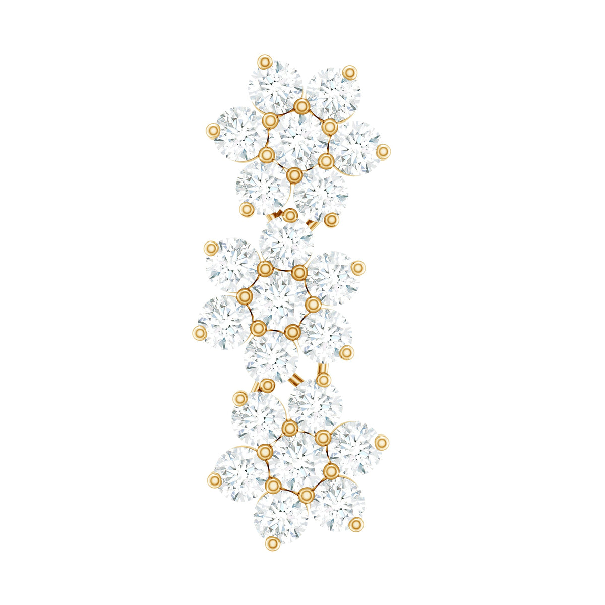Diamond Three Flower Crawler Earring for Helix Piercing