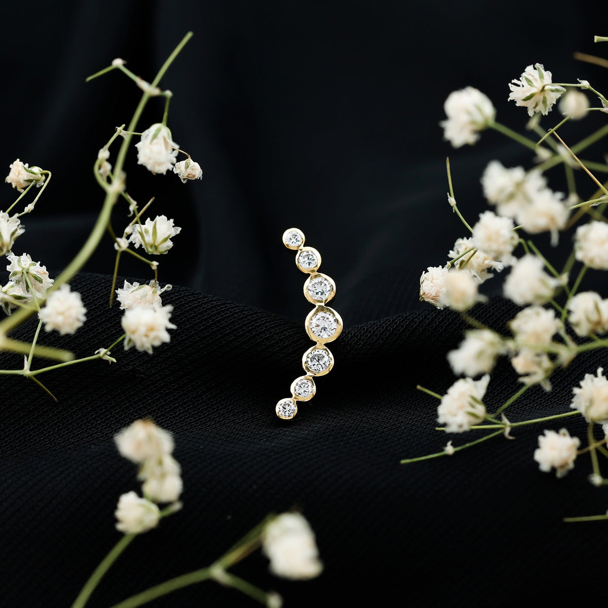 Graduated Diamond Crawler Helix Earring in Bezel Set