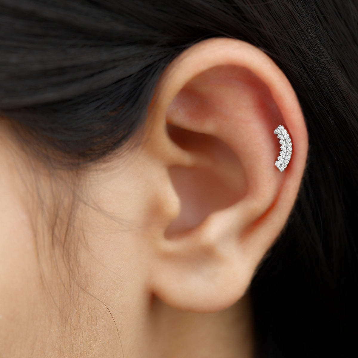 Certified Diamond Curved Cartilage Earring for Women