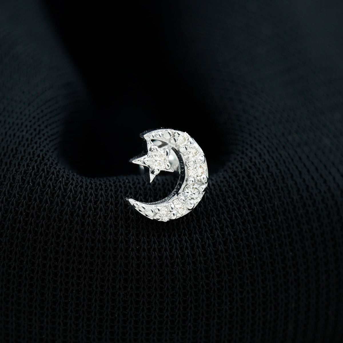 Certified Diamond Crescent Moon Helix Earring with Star