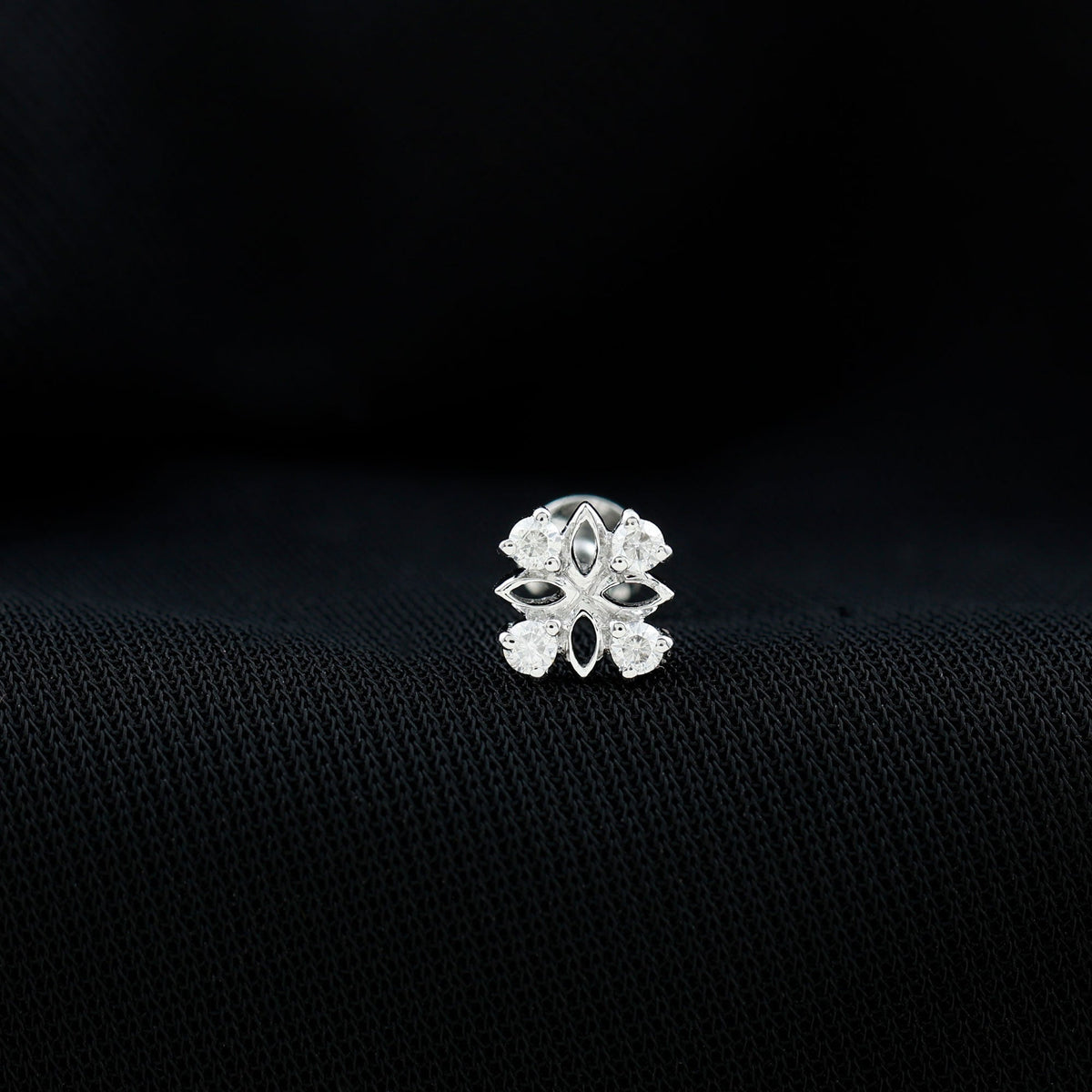 Nature Inspired Certified Diamond Flower Earring for Helix Piercing