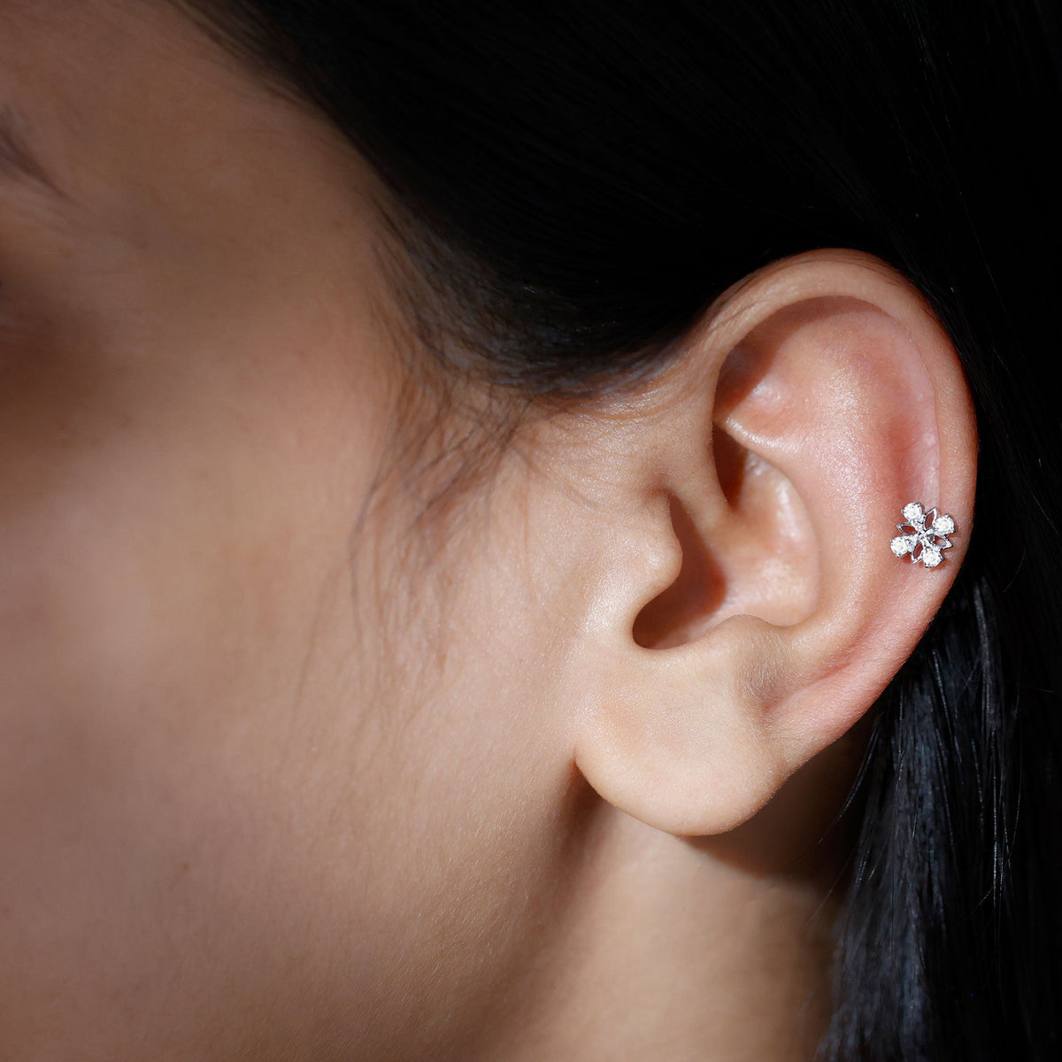 Nature Inspired Certified Diamond Flower Earring for Helix Piercing