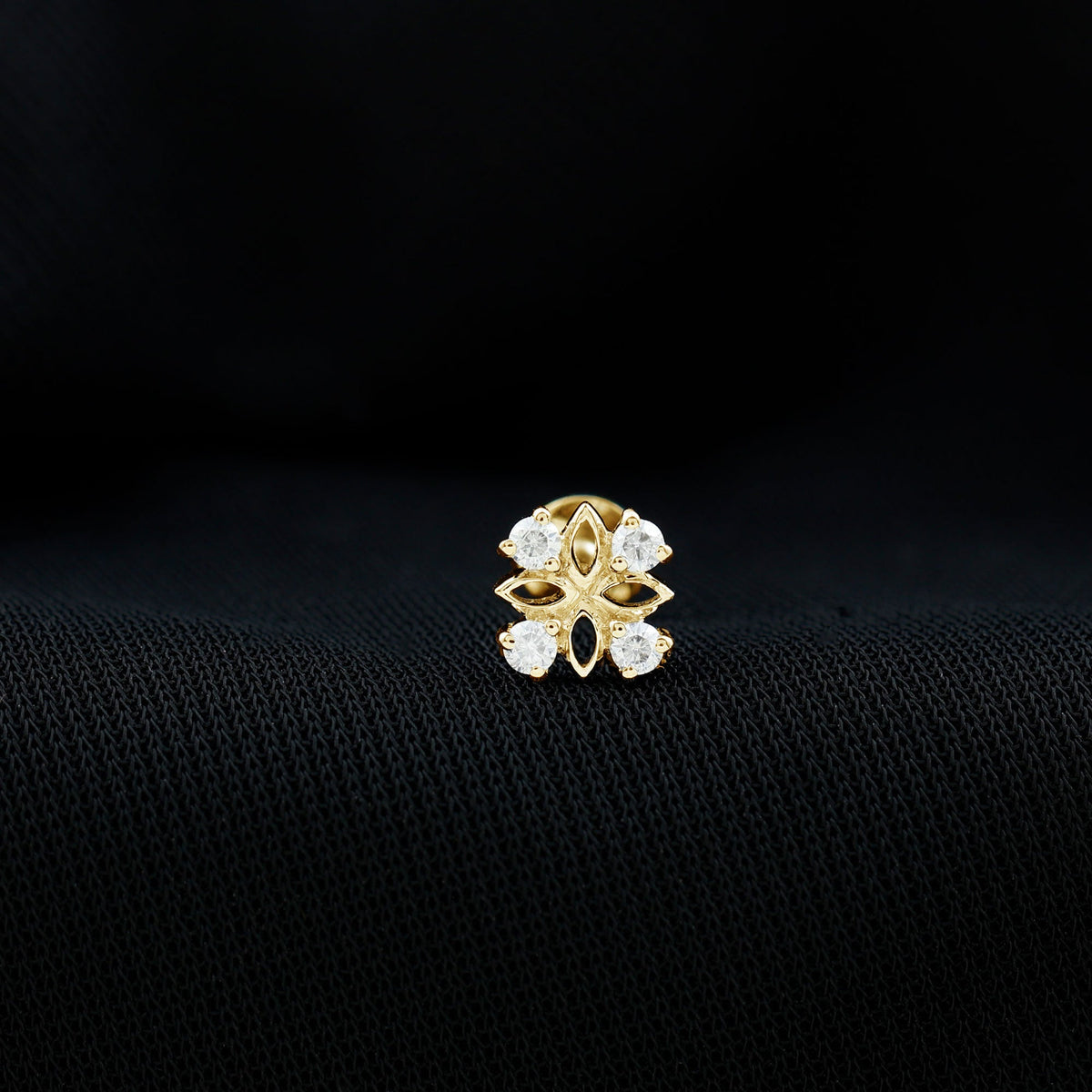 Nature Inspired Certified Diamond Flower Earring for Helix Piercing