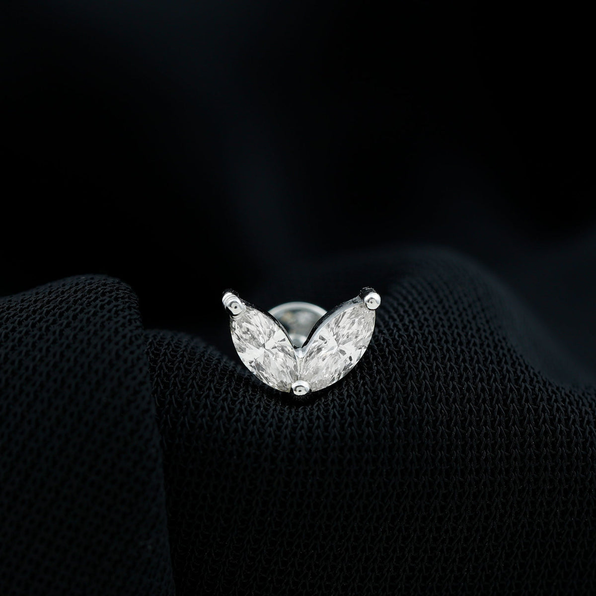 Marquise Diamond Two Stone Earring for Tragus Piercing