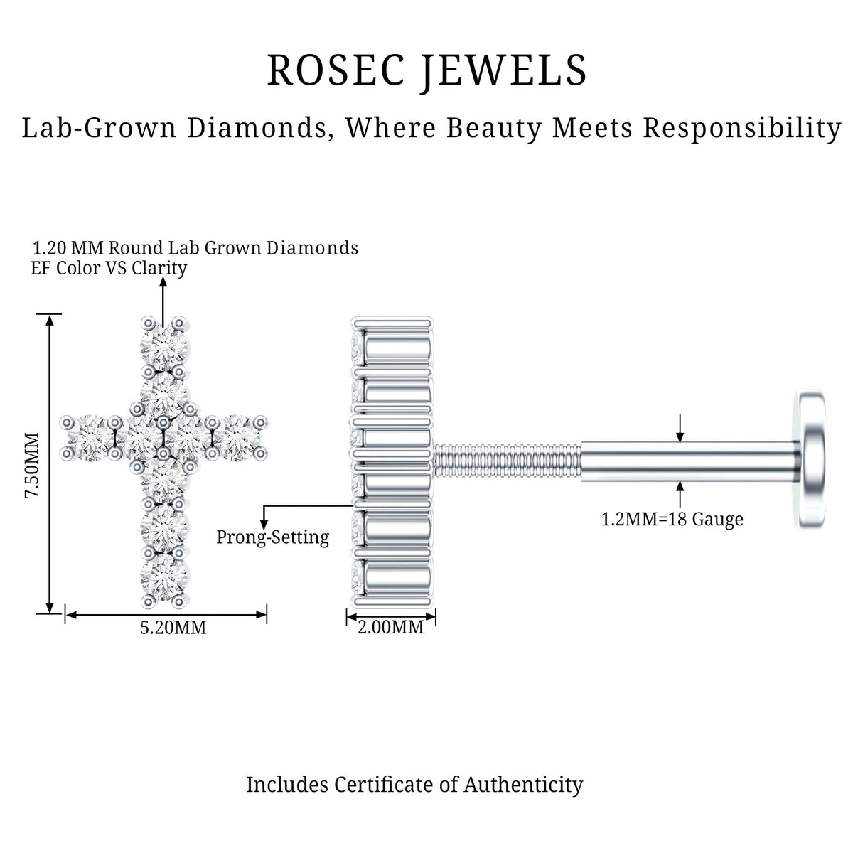 Minimalist Diamond Cross Cartilage Earring