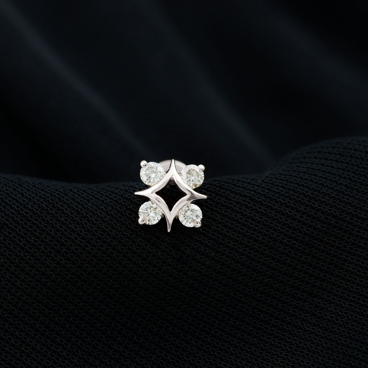 Round Cut Diamond Star Earring for Helix Piercing