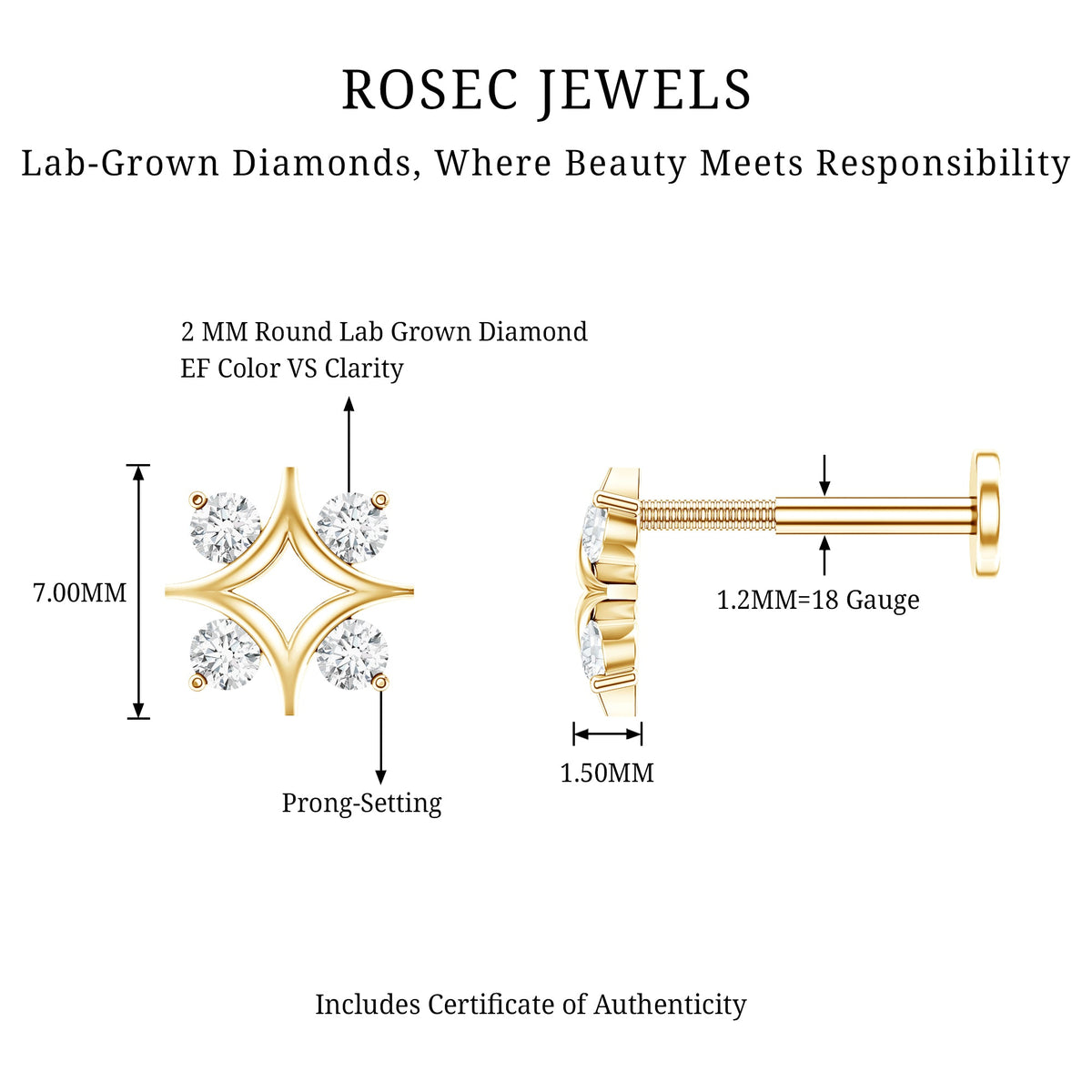 Round Cut Diamond Star Earring for Helix Piercing