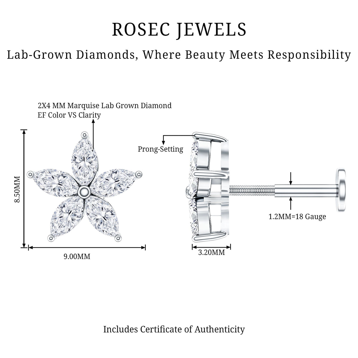 Marquise Diamond Floral Upper Lobe Earring