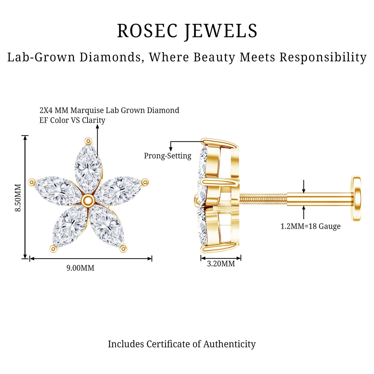 Marquise Diamond Floral Upper Lobe Earring