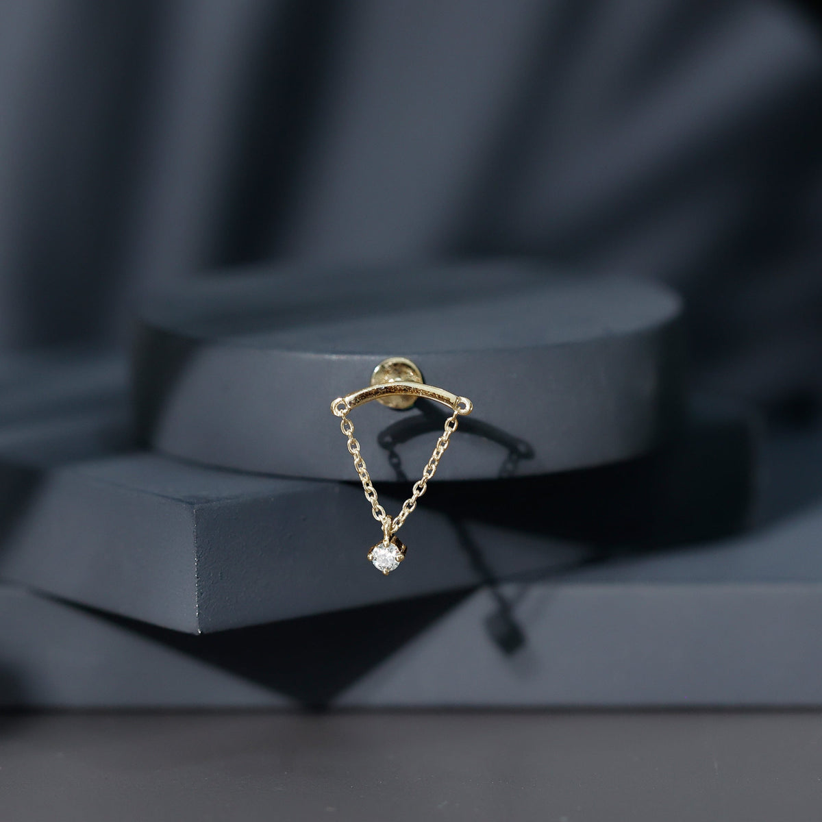 Single Diamond Hidden Helix Earring with Chain