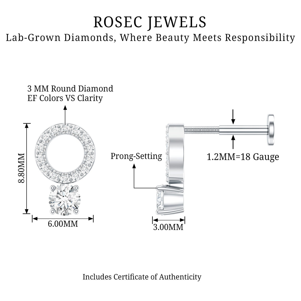 Minimalist Diamond Open Circle Helix Earring