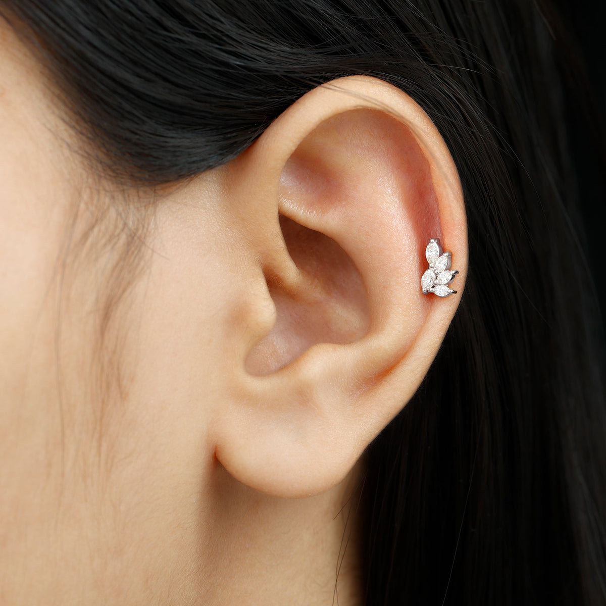 Nature Inspired Marquise Diamond Cluster Earring for Helix