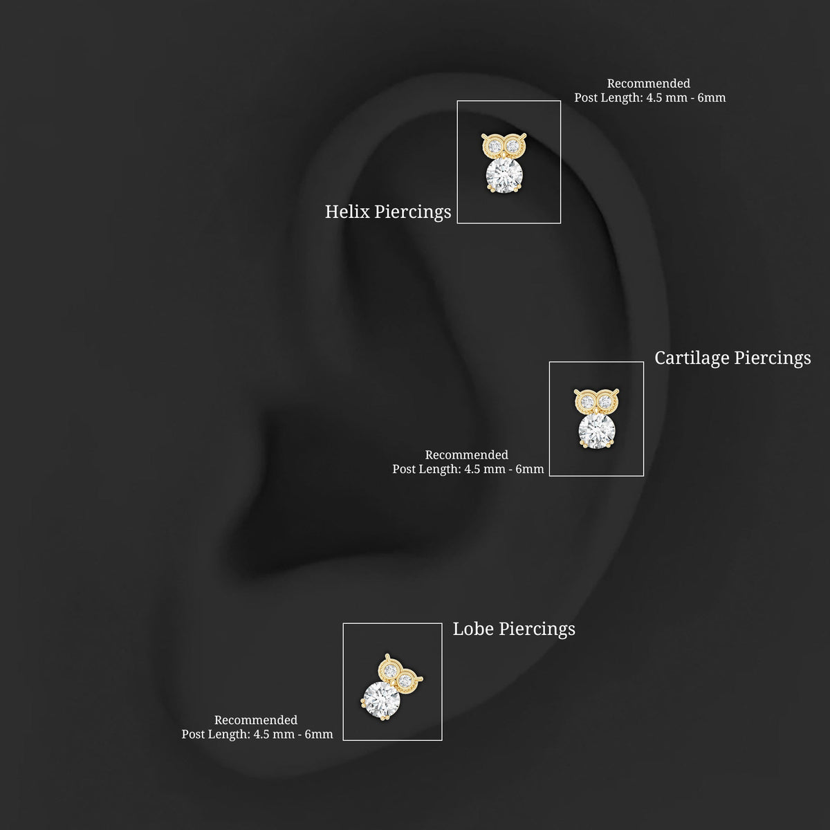 Diamond Owl Earring for Cartilage Piercing