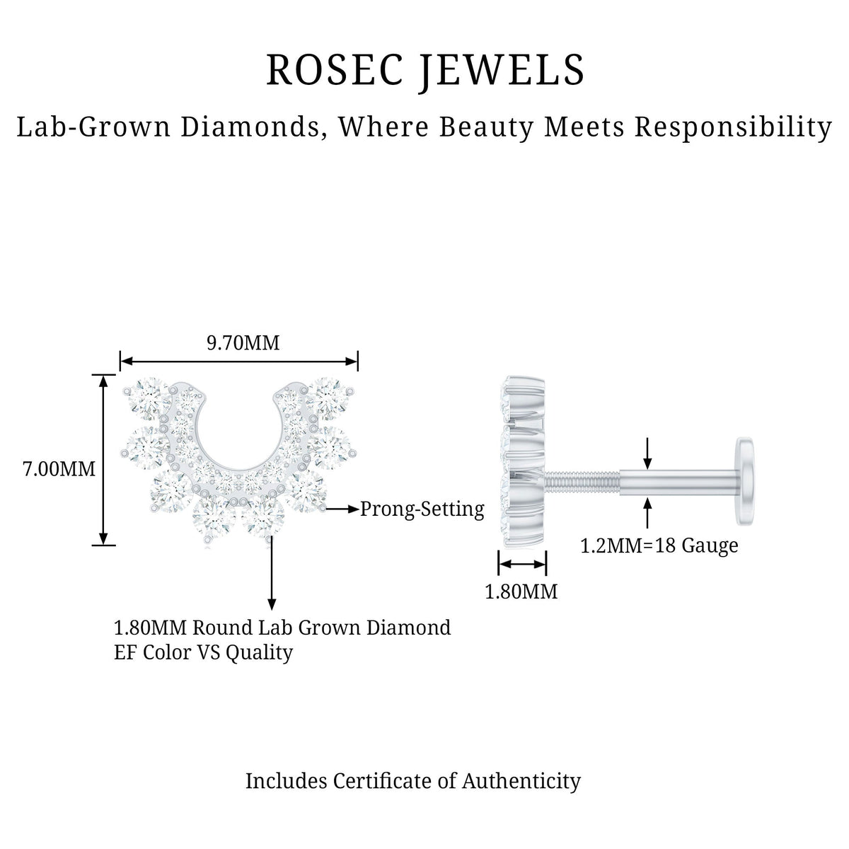 Real Diamond Horseshoe Earring for Helix Piercing