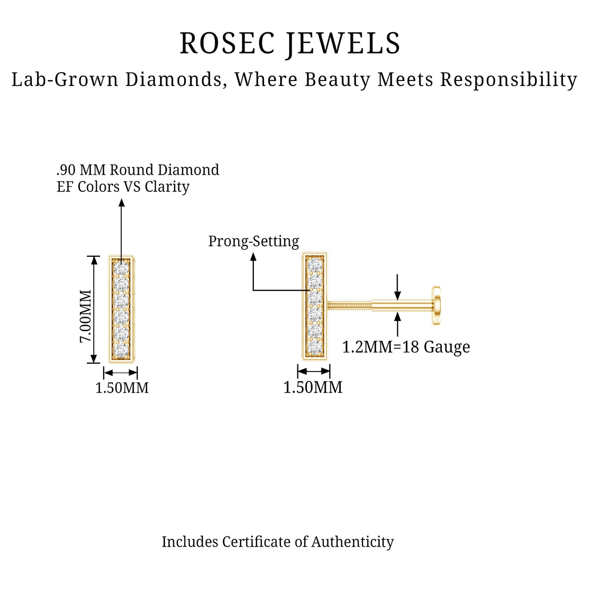 Diamond Bar Earring for Tragus Piercing