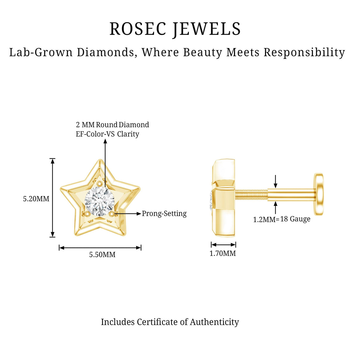 Dainty Diamond Star Earring for Tragus Piercing