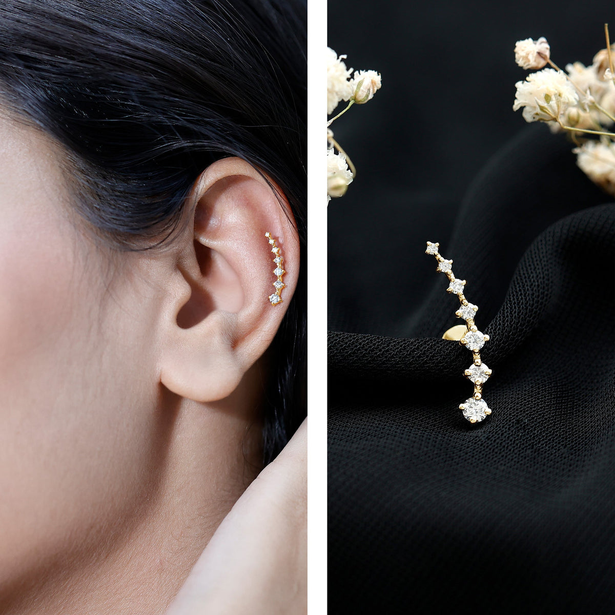 Brilliant Cut Diamond Ear Climber Earring for Helix Piercing