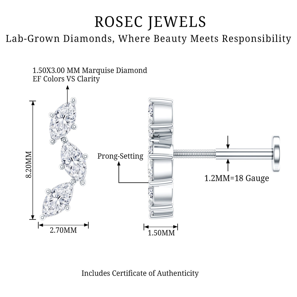 Classic Marquise Diamond Helix Earring
