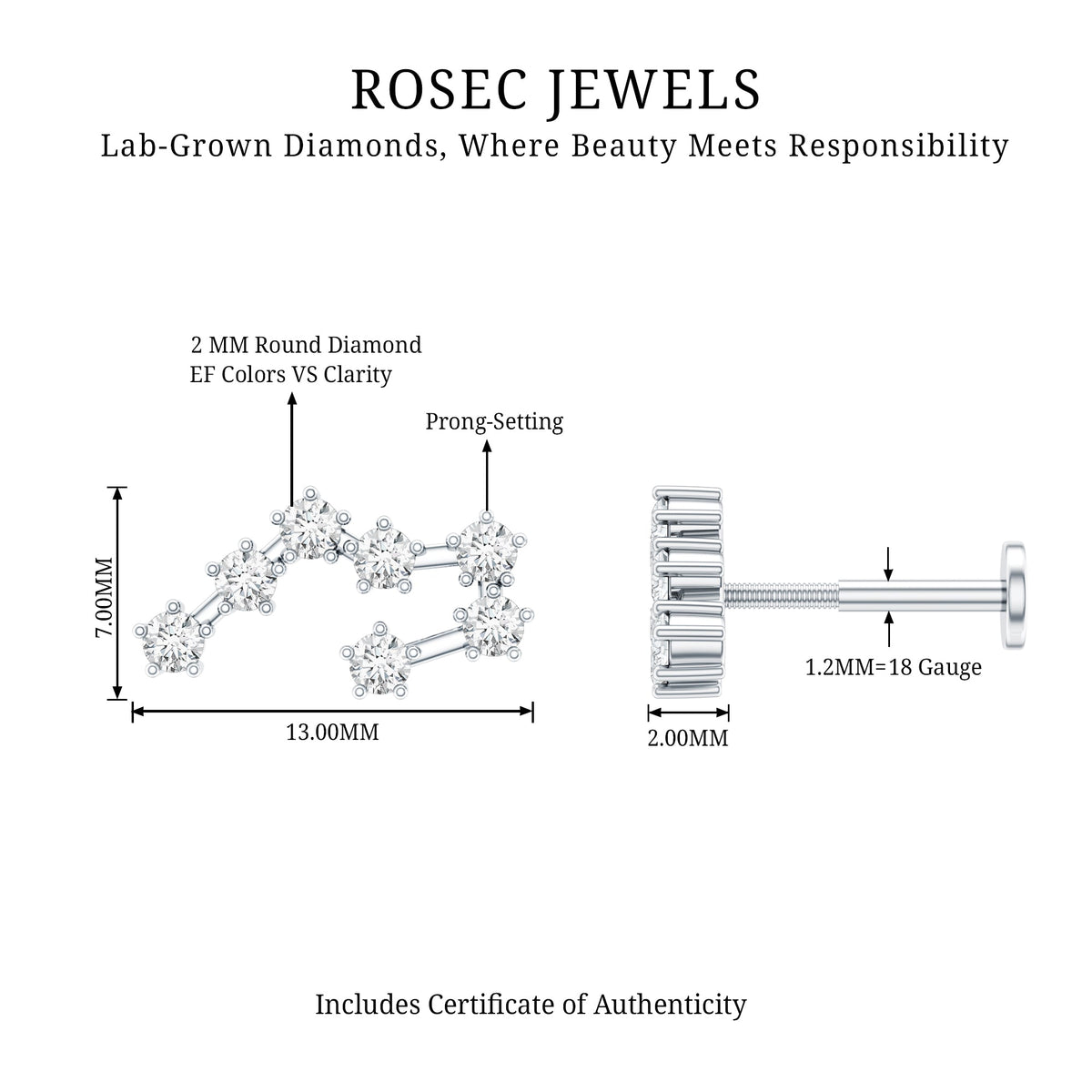 Diamond Taurus Zodiac Crawler Earring