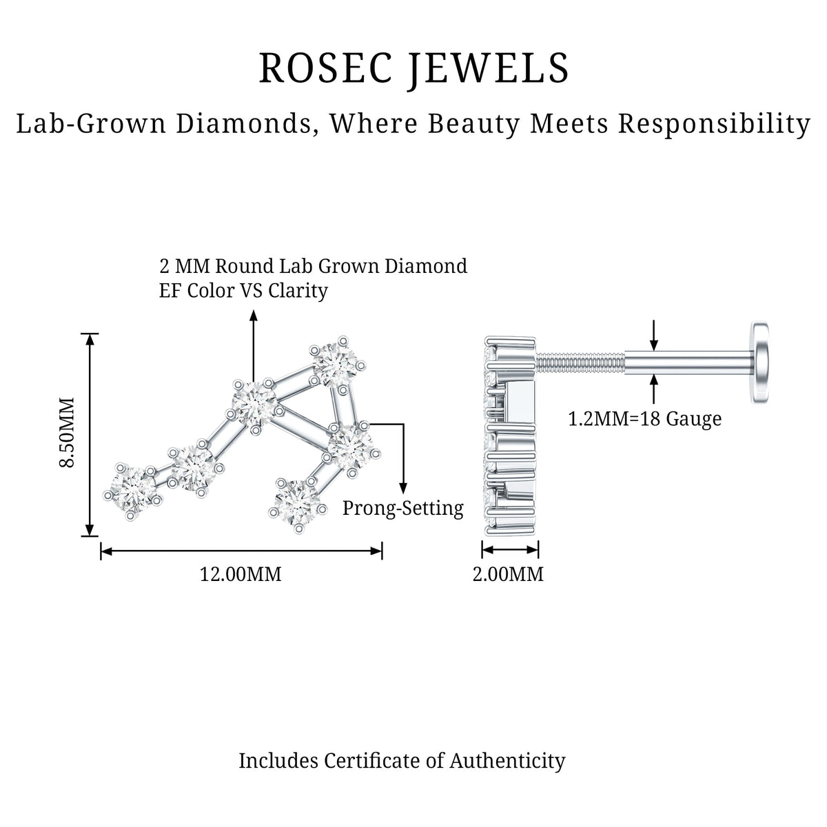 Certified Diamond Libra Constellation Piercing Earring