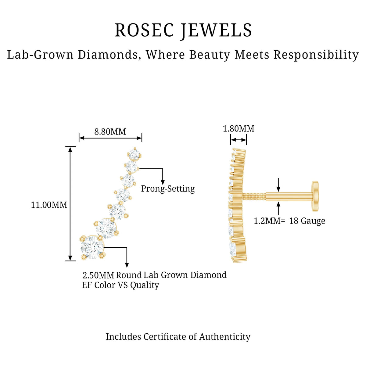 Graduated Style Diamond Ear Climber Earring