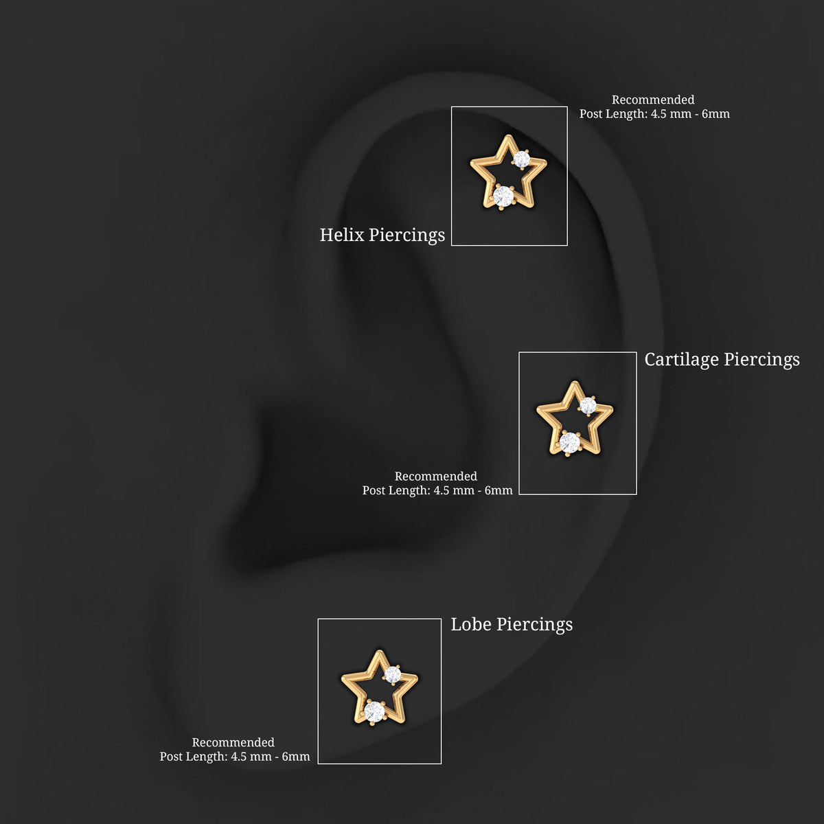 Certified Diamond Star Earring for Upper Lobe Piercing