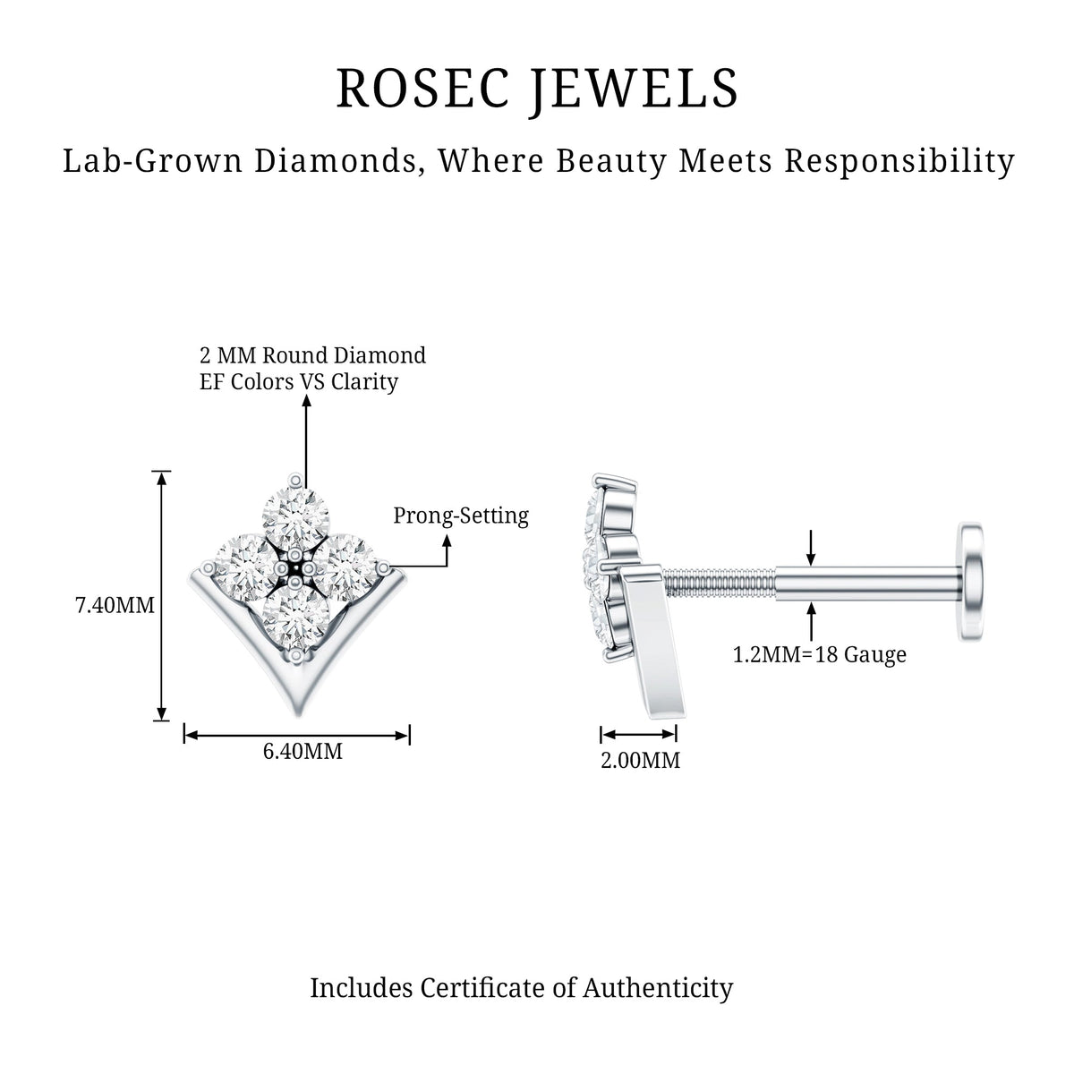 Diamond Cluster Upper Lobe Earring