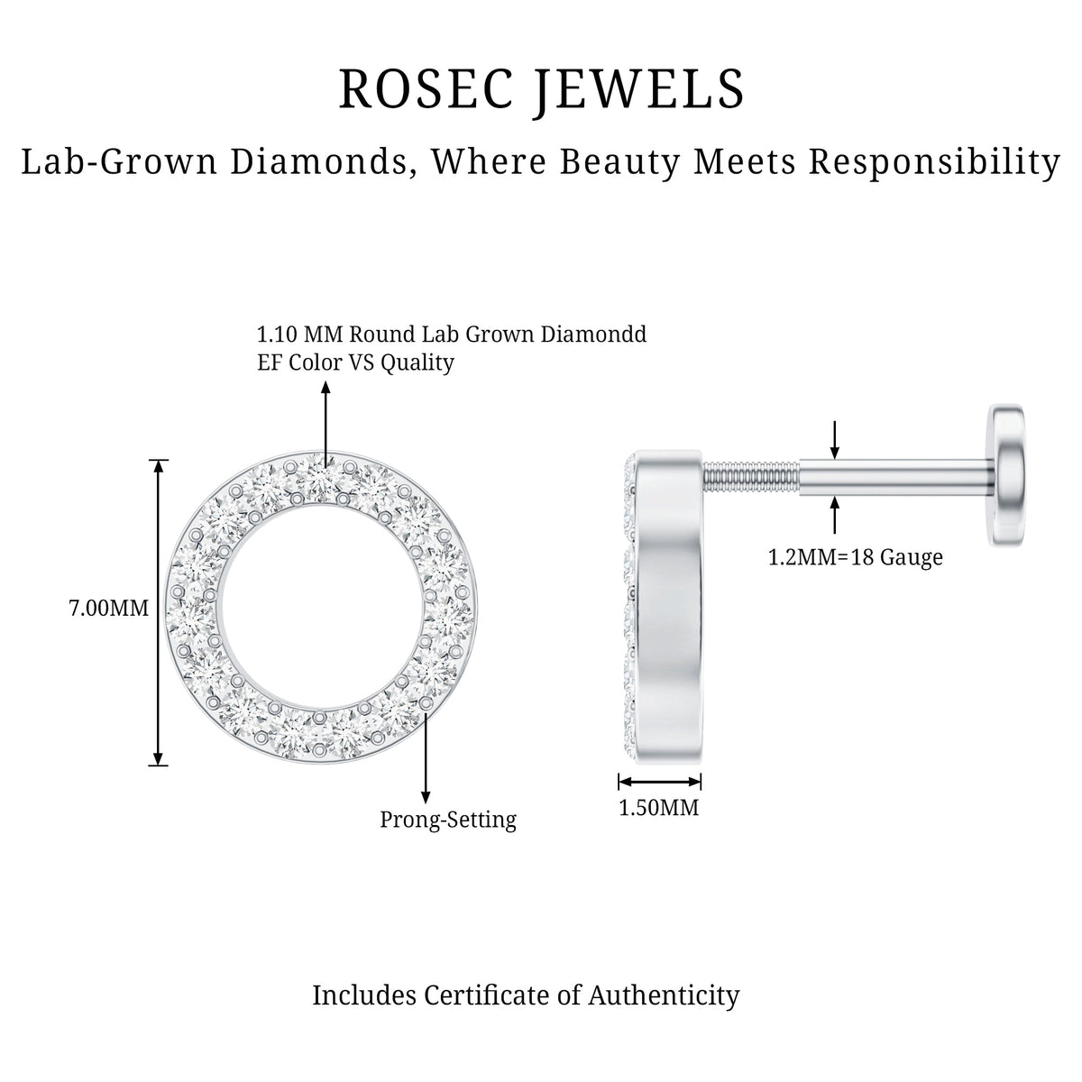Simple Diamond Open Circle Earring with Flat Back