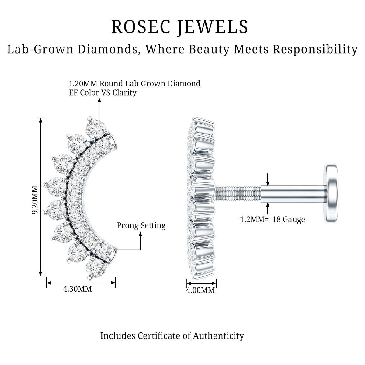 Certified Diamond Curved Cartilage Earring